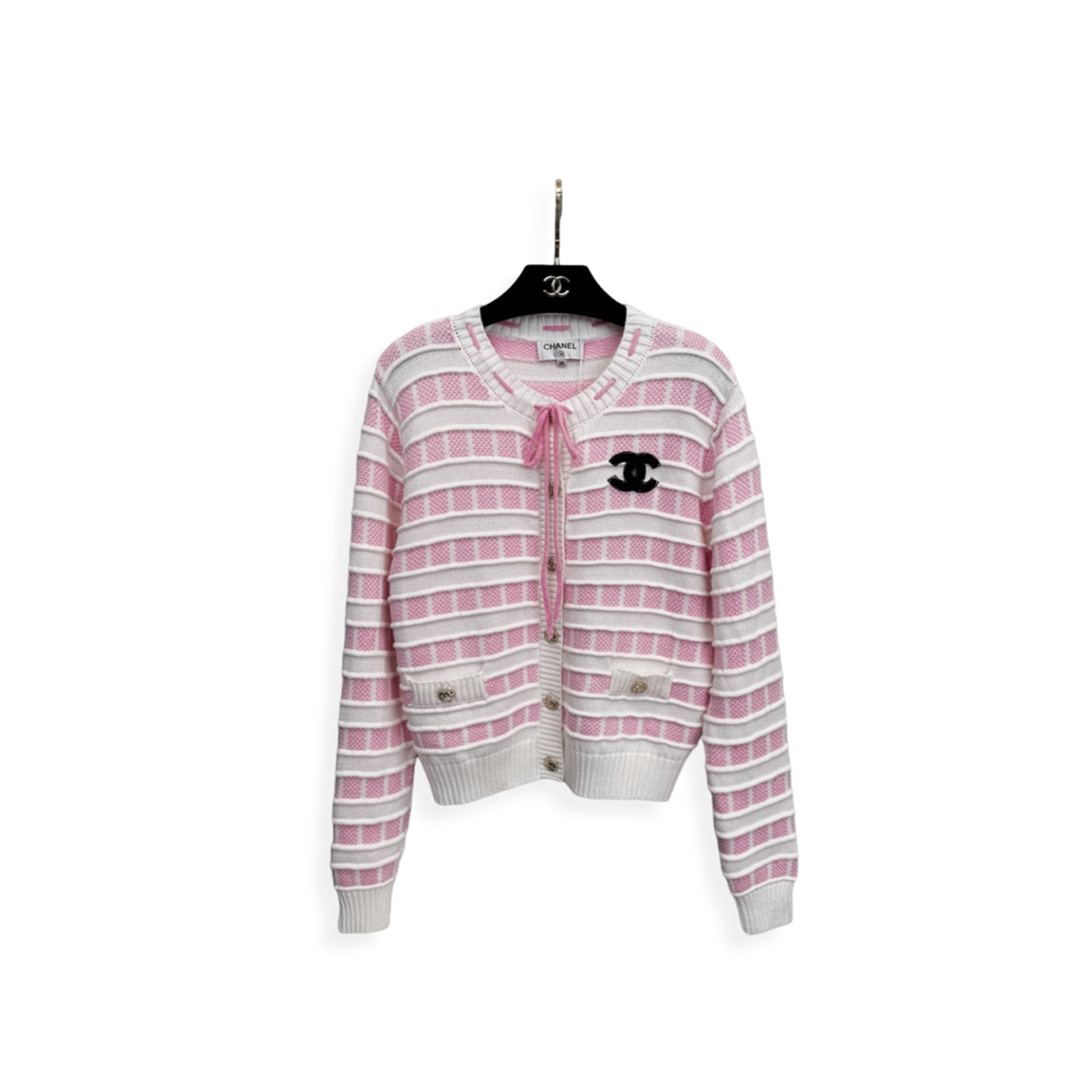 CHANEL WHITE STRIPED CARDIGAN 